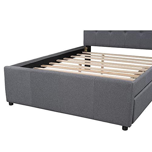 Meritline Full Platform Bed With Storage Drawers, Linen Upholstered Bed With Headboard, Full Size Daybed Frame For Kids Teens Adults, No Box Spring Needed (Full, Gray With Drawers) #TOP5