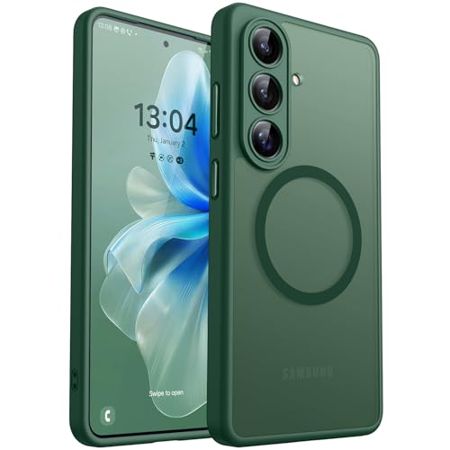 Image of CANSHN Designed for Samsung Galaxy S26 Plus Case (6.7 inch), Upgraded [Full Camera Protection] [Compatible with Magsafe] [Translucent Matte] Shockproof Protective Phone Cover, Deep Green