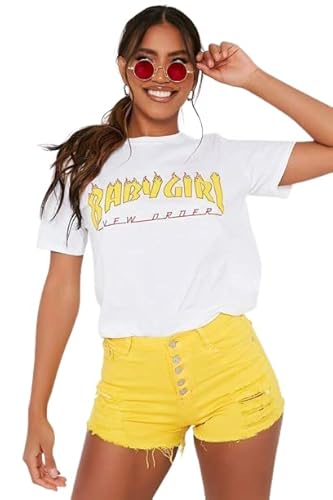 Pure Fashion UK® Women's Slogan Printed Oversized Short Sleeves T-Shirt Ladies Summer Baggy Loose Fit Round Neck Tee Tops Elegant Casual Wear Shirts (Baby Girl Wow White, XXL)