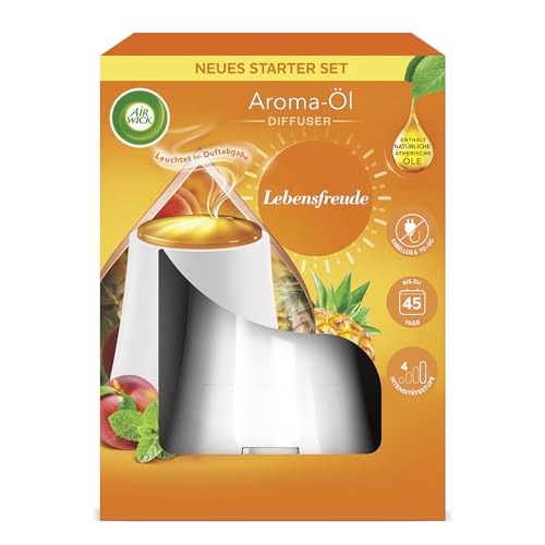 Air Wick Aroma-Öl Diffuser – Starter Set mit Diffuser und Duft-Flakon – Batteriebetrieben – Duft: Lebensfreude – 1 x 20 ml ätherisches Öl + Diffuser