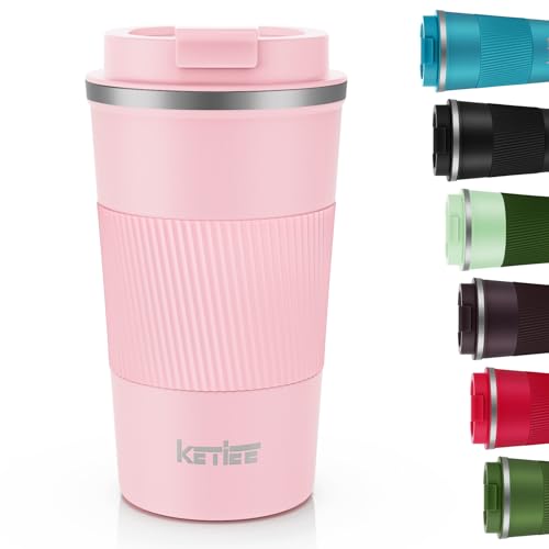 KETIEE Kaffeebecher to go,510ml Thermobecher Kaffee-to-go,Kaffeebecher Thermo,Doppelwandig Reisebecher Travel Mug,Vakuum Isolierbecher mit auslaufsicherem Deckel für Kaffee und Tee,Rosa 1