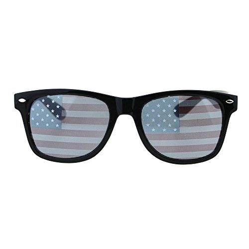SA106 Mens American Flag Print Lens Hipster Horn Rim Plastic Sunglasses