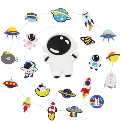 Cinsenten 21 dijes para zapatos, diseño de cohete, astronauta, nave espacial, accesorios para zapatos, decoración de zapatos de dibujos animados, regalos decorativos para adolescentes, niños y