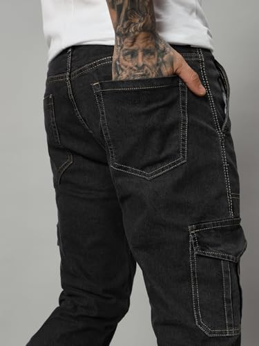Image of Mens Stretchable Solid Cargo Jeans