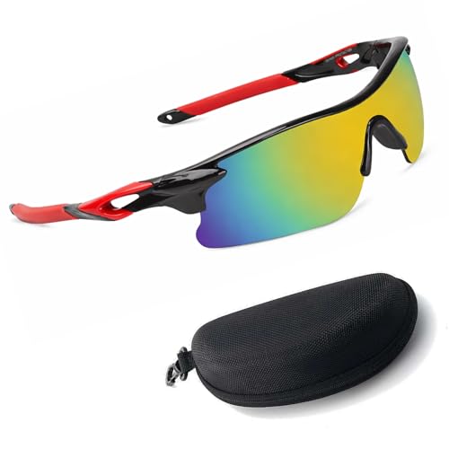 Image of Oversized Sports Goggles for Men & Women UV400 Protection Non Polarized Cycling Running Cricket Driving Fishing Outdoor Lightweight Wraparound Design Clear Vision Eyewear. (Red Mercury)