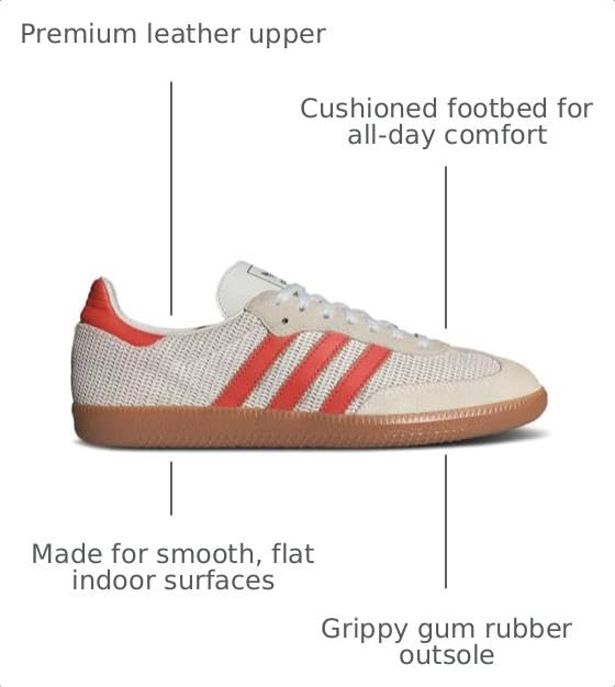 Image of adidas Originals Samba Mens Sneakers, Crystal White /Preloved Red /Gum, Size 9