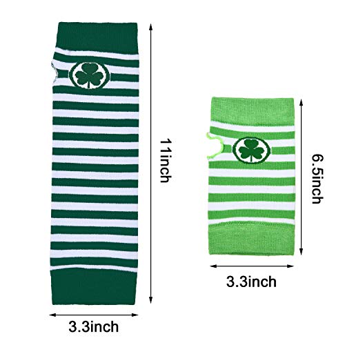 SATINIOR 4 paar st. Patrick's Day handschoenen armwarmer unisex vingerloos met klaverblad patroon - Image 3