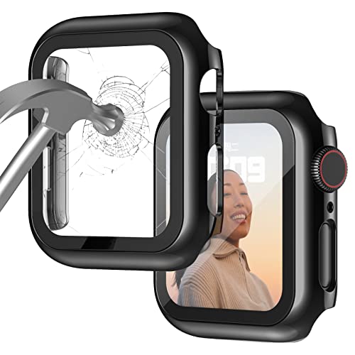 Image of Case Compatible with Apple Watch Series 9 Series 8 Series 7 41mm with Built-in Tempered Glass Screen Protector, All-Around Ultra-Thin Bumper Full Cover Hard PC Protective Case for iWatch, Black