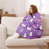 Queenshin Bluza z Kapturem do Noszenia dla Kobiet i Mężczyzn, Oversize Koc Karowana z Rękawami Poncho z Polaru Sherpa Miękka i Ciepła, rozmiar uniwersalny
