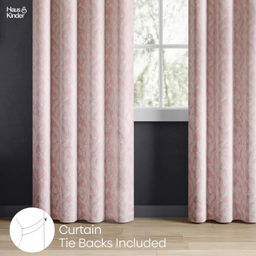 Image of haus & kinder Printed Jacquard Door Curtains 7 Feet Long Pack of 2 Door Curtains, 7 Feet Curtains for Door (Whispering Willow, Pink Floral 130x213 CM)
