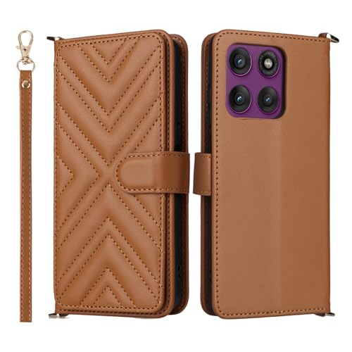 Cover Compatibile con Motorola Edge 60 Pro con Edge 60 Pro Cinghia da polso rimovibile Custodia a portafoglio reversibile a doppia fessuraBrown