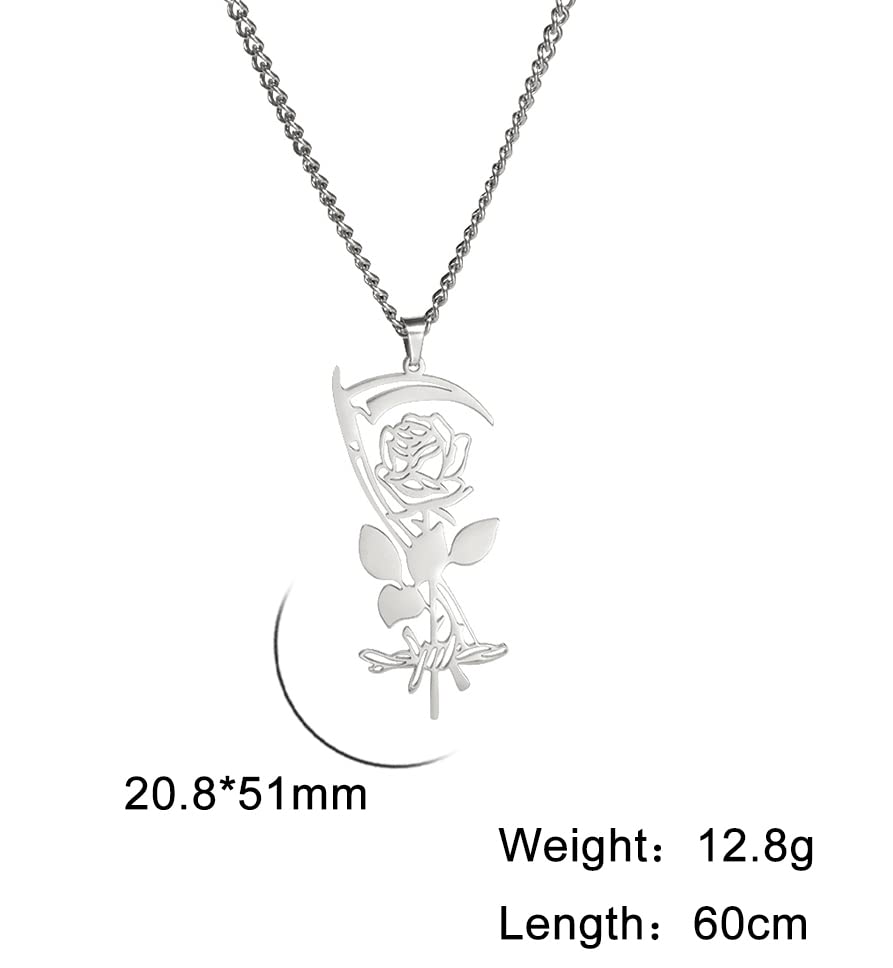 EUEAVAN Death Scythe Rose Pendant Necklace Gothic Glamour Medieval Renaissance Personalized Choker Elegant Jewelry 6