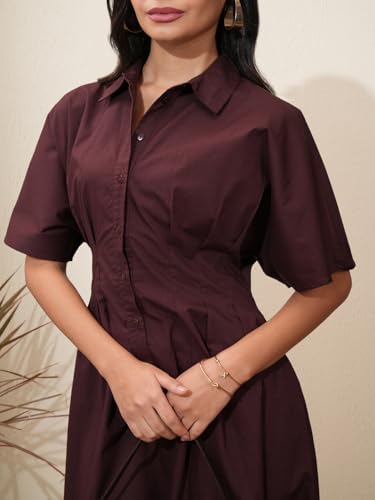 Image of Tokyo Talkies Women's Short Sleeves Shirt Collar Solid Dresses | Stylish| Casual