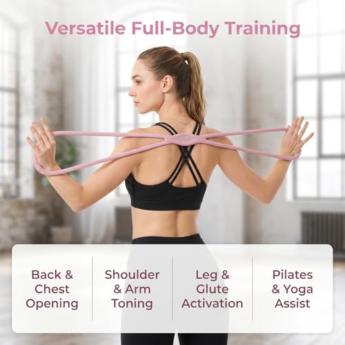 Figure 8 Resistance Bands with Handles, 2 Pack 15/25 LB Silicone Exercise Bands for Arms, Shoulders, Back & Legs, Stretch Bands for Women Men, Pilates Yoga Home Workout(Pink, 15LB/25LB) - image 2