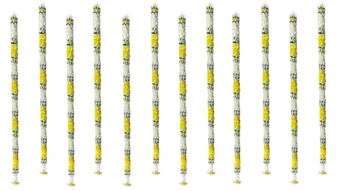 Image of Artificial White Gajra Jasmine & Colourful Flower Strings for Wedding Decorations, Event Decor Perfect for Diwali, Ganpati & Pooja /Temple /Mandir Decoration, 5ft (12, Yellow -5ft)