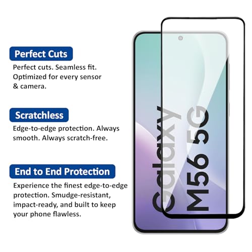 Image of AIBEX Tempered Glass for Samsung M56 5G / Samsung F56 5G | 9H Hardness | Anti-Glare & Anti-Fingerprint | Water Resistant | Edge-to-Edge Full Screen Protector | Bubble-Free Installation