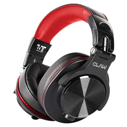 Image of CLAW SM50 PRO Professional Studio Monitoring DJ Wired Headphone with Protein Leather Cushions | 2 Detachable Cables (2.8m Coiled & 1.2m Straight Cable with Mic and in Line Control) Black and Red