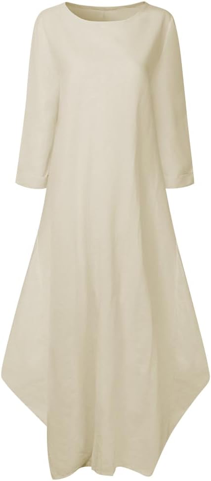 Jacansi Women's Cotton Linen Dress with Pocket Oversized Loose Dress Kaftan Dress - Image 2