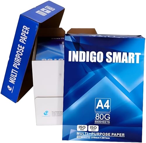 Image of Indigo Smart A4 Copier Paper 80gsm - Premium White Professional Business Printer Paper for Laser & Inkjet - Multipurpose Office Paper - Box of 5 Reams (2500 Sheets)
