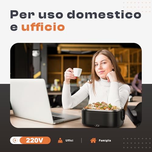 Scaldavivande Elettrico Portatile, 100 W Porta Pranzo Termico Con Borsa Termica, 1.5 L 3 In 1 Scalda Vivande Elettrico, 12 V/24 V/220 V Lunch Box Termico Per Auto Camion E Ufficio, Nero - 6