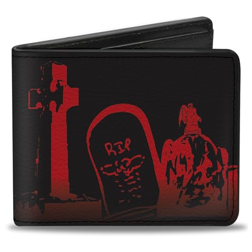 Buckle-Down Men's PU Bifold Wallet-Graveyard Black/Red, Multicolor, 4.0