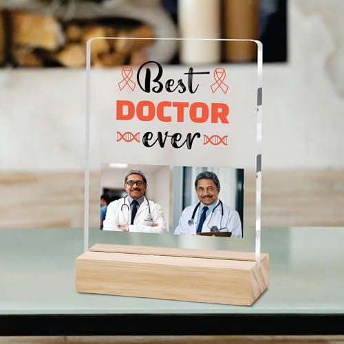 Image of Giftplease Best Doctor Photo Plaque with Wooden Stand | Personalised Gift for Doctors | Thank You Gift for Medical Professionals | Home Office Table Decor |Appreciation Frame for Doctor DCT 04
