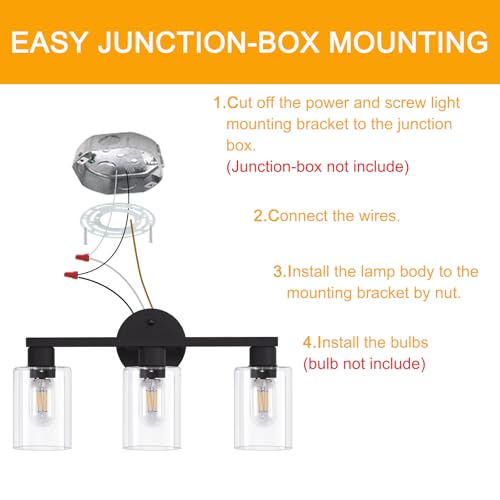 Image of Bathroom Vanity Light Bathroom Light Fixtures Vanity Lights for Bathrrom Light Fixtures with Clear Glass Shade for Bath 3 Light (Black)