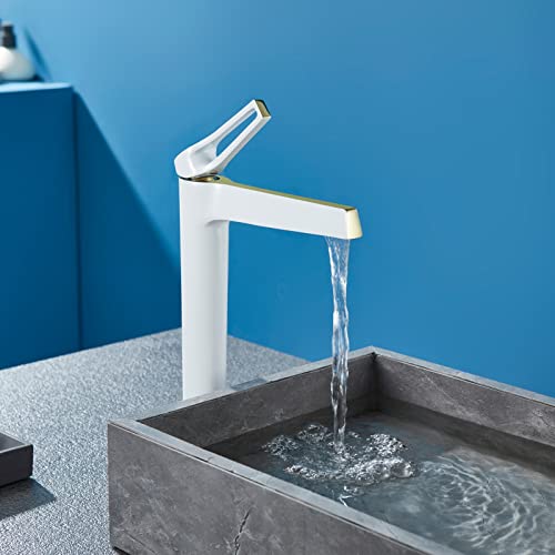 Robinet de lavabo en laiton blanc FIDEMM, le mitigeur haut chic pour salle de bain - 5