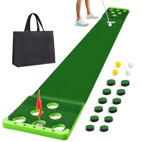 Golf Putting Game Set With Front Border For Indoor &Amp; Outdoor,Golf Putting Green Mat Include 4 Balls,1 Portable Bag,2 Flags&Amp;Cups,Practice Training Aid For Backyard,Party,Office