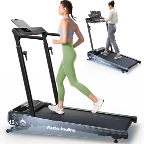 Image of UREVO Foldable Treadmill with Adjustable Laptop Desk, 12% Auto Incline