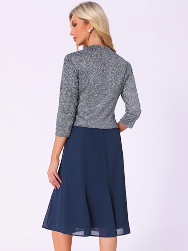 Allegra K Dress Suit Sets for Women's 2pcs Print Contrast A-Line Flowy Dresses Sequin Jacket3