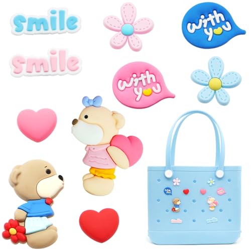QTKJ Lovebear Charms for Bogg Bag, 10 Pcs Summer Beach Bag Tote Handbag Decoration