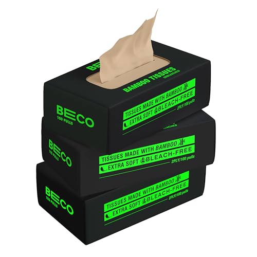 Image of Beco Bamboo Super Soft 2-ply Car Tissue Box| Facial Tissue-100 pulls x 3 Packs (300 Pulls) | 100% Natural & Ecofriendly