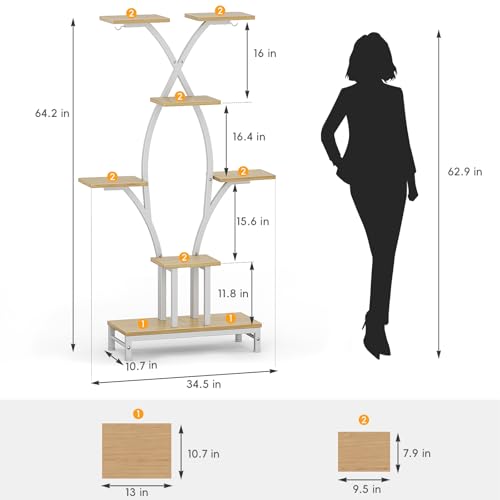 Image of Plant Stand Indoor with Grow Lights - 7 Tiered Metal Corner Shelf for Multiple Plants, 64.2 inch Corner Plant Stand for Indoor Plants, X-Shaped Plant Rack for Home, Living Room, Office & Patio Decor