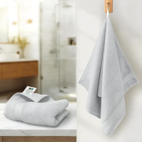 VOOVA & MOVAS Light Gray Hand Towels Set of 2 with Hanging Loop (13x29) - Lightweight 100% Cotton Ultra Soft & Highly Absorbent Face Towels Quick Dry Bathroom Essentials for Home Gym and Hotel