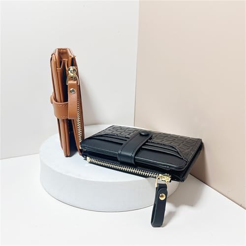 Wallet Buckle Short Card Holder Zipper Multi-Card Slot Coin Purse(Brown)4