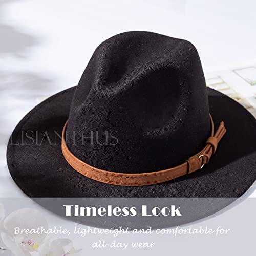 Image of Lisianthus Men & Women Vintage Wide Brim Fedora Hat | Classic Belt Buckle Decor, Adjustable Drawstring, Inner Breathable Sweatband, Timeless Style, Ideal for Travel & Daily