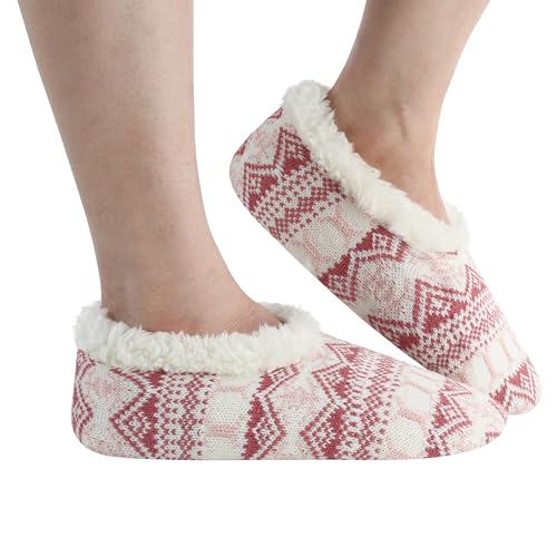 Image of Snoozies Nordic Sherpa-Lined Cozy Slipper Socks for Women Indoor, Womens Warm Slippers for Winter, Soft Slippers for Women