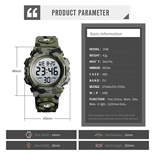 Image of Dayllon Kids Digital Watch Boys Outdoor Sports 50M Waterproof Girls Watches Alarm Clock 12 /24 H Stopwatch Calendar for Ages 3-15 Boy Girl Wristwatch Kids Gift