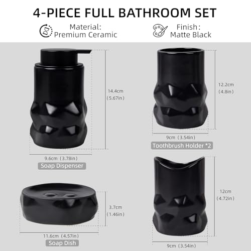 Image of BosilunLife Modern Ceramic Bathroom Accessories Set, Bathroom Counter Set Matte Black Bathroom Decor Sets Accessories Bathroom Lotion Soap Dispenser, Toothbrush Holder Set, Soap Dish, Apothecary Jars