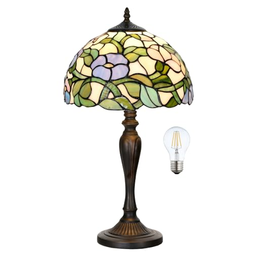 Image of TL0005 Tiffany Table Lamp Bedside Stained Glass Lamp Spring Floral Design Reading Desk Light 12X21.5 Inches for Bedroom Living Room Home Office, lED Bulb Included