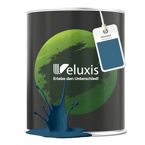 Veluxis® Pintura de pared azul premium para interiores: 1 litro y cobertura Clase 1, sin vetas, goteo mínimo y ecológica, sin COV (Midnight Blue)