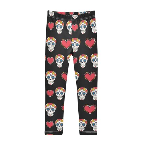 Red Heart Maxican Skull Girls Casual Leggings for Kids Printed Long Pant Bottoms Stretch and Soft