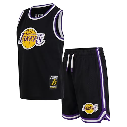 Ultra Game Youth NBA Official Active Knit Slam Basketball Training Jersey & Shorts Set, Los Angeles Lakers, Black, 10-12