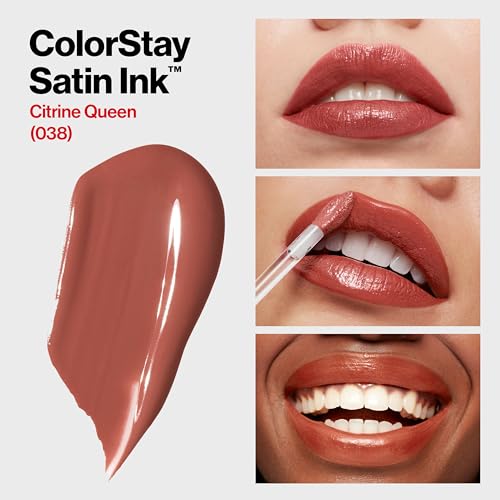 Image of REVLON ColorStay Satin Ink Crown Jewels Liquid Lipstick, Longlasting & Waterproof Lipcolor, Moisturizing Creamy Formula Infused with Black Currant Seed Oil, 038 Citrine Queen, 0.17 fl oz.