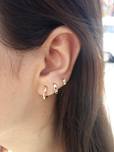 kit com 3 pares de brinco 1 2 3 furo banhado a ouro 18k