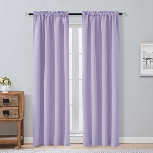 Image of Aiyufeng Lilac Blackout Curtains for Bedroom 84 Inch Length 2 Panels Set, Solid Thermal Insulated Privacy Energy Saving Living Room Window Treatment Curtains Blackout Drapes, W40 x L84 Inch,Lilac