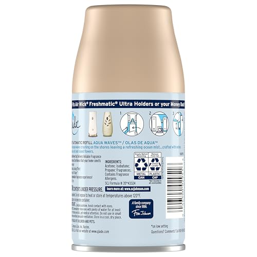 Glade Automatic Spray Refill and Holder Kit, Air Freshener for Home and Bathroom, Aqua Waves, 6.2 Oz, 2 Count