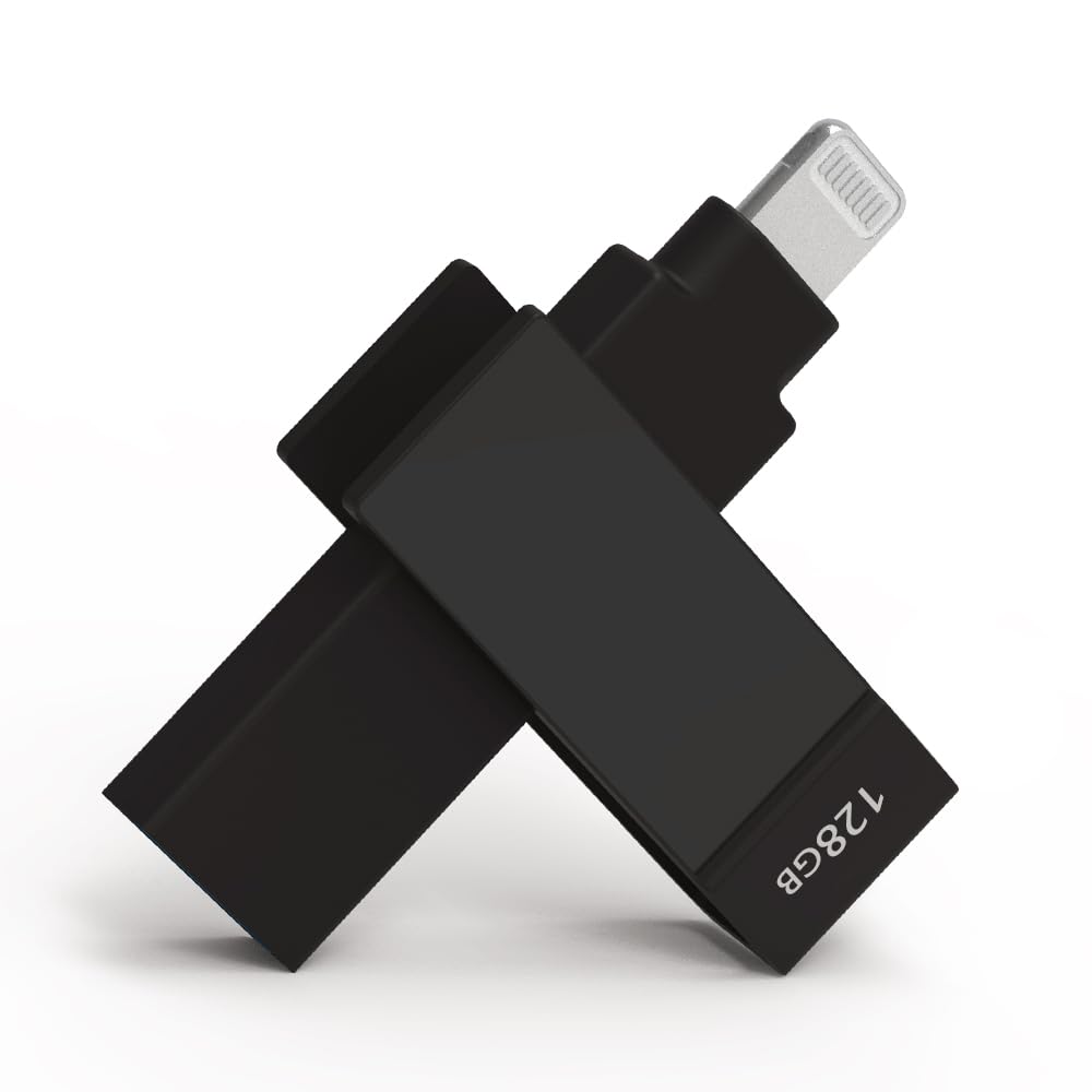 iXflash - Chiavetta fotografica di backup 2 in 1 da 128 GB, USB tipo A e Lightning, USB per iPhone, iPad, archiviazione esterna per foto per iPhone e computer