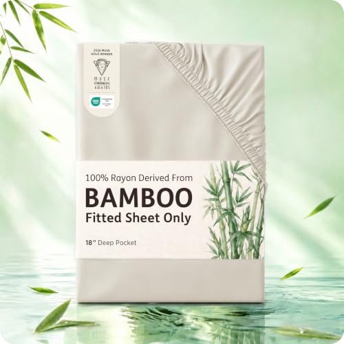 Bedsure PureWoven King Fitted Sheet Qnly, 100% Rayon Derived from Bamboo | Cooling Bottom Sheet for Hot Sleepers, Breathable & Soft, Deep Pocket Up to 18", Secure Elastic Corner Straps, Light Beige - image 1